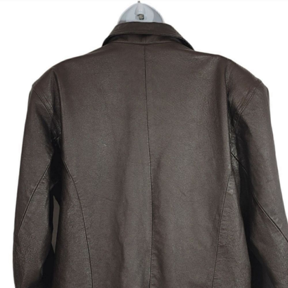Vintage 80's Atlantic Beach Leather Trench Coat in Dark Chocolate Brown Large - Picture 5 of 10